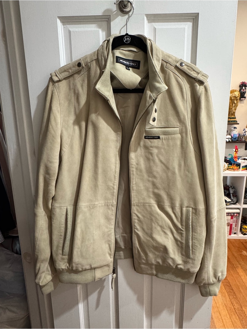 Members Only Men’s Suede Cream Bomber Jacket